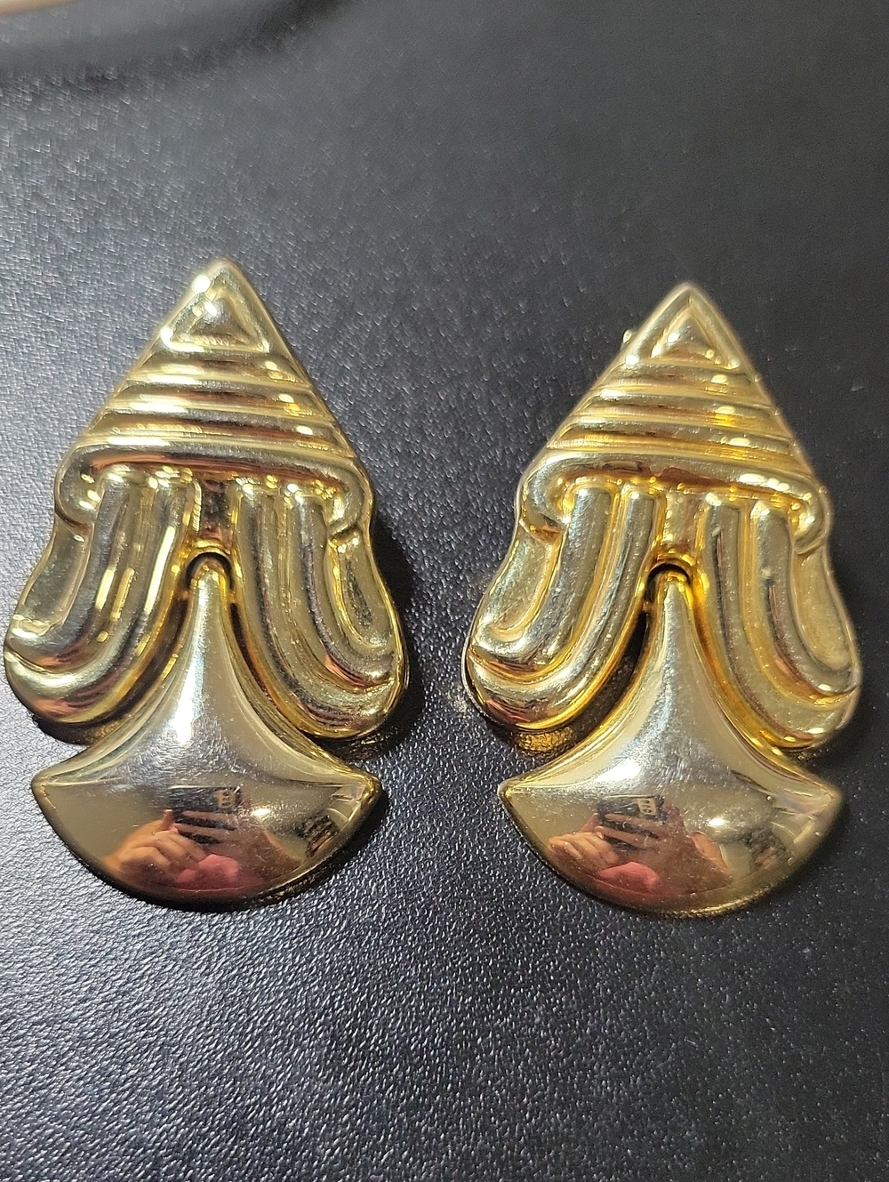 Gold-Tone Art Deco Statement Clip-On Earrings